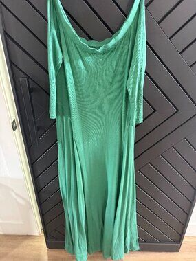Free People FP Beach Green Long Sleeve Scoop Neck Maxi Dress Flare Hem Size L